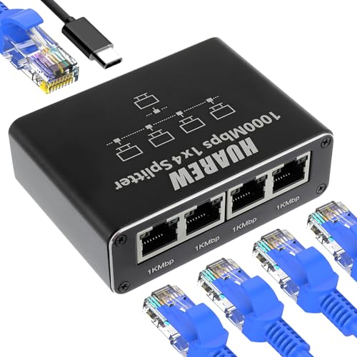 HUAREW LAN Splitter 1 to 4, Network Switch 1 to 4, 1000Mbps Aluminium Ethernet Splitter, 4 Ports Gigabit LAN Splitter with USB C Power Cable for Computer, Laptop, Switch, Router, Set Top Box HUAREW LAN Splitter 1 to 4, Network Switch 1 to 4, 1000Mbps Aluminium Ethernet Splitter, 4 Ports Gigabit LAN Splitter with USB C Power Cable for Computer, Laptop, Switch, Router, Set Top Box von HUAREW