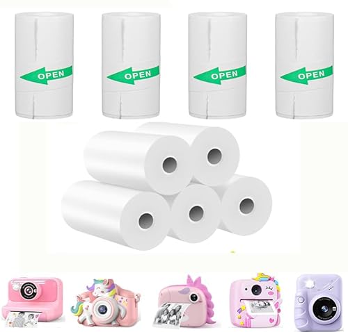 HUATEEN Thermopapier Kinderkamera,10 Rollen 57x25 mm Mini-Drucker Aufkleber Nachfüllpackung 5x Selbstklebend Papierrolle +5x Normal Nachfüllpapier Nachfüll-Set Thermodruckerpapier von HUATEEN