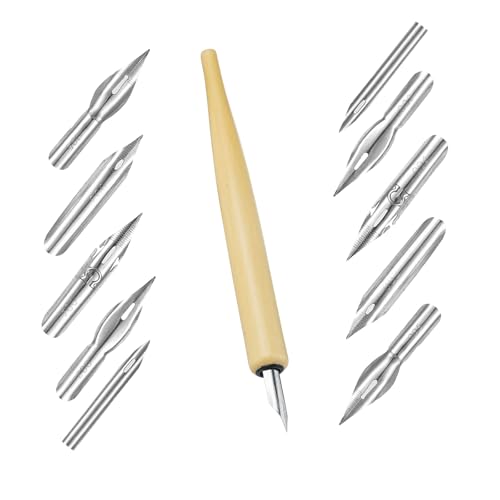 HUATEEN Vintage Kalligraphie Set,Echtholz Griff mit 10 Wechselbaren Edelstahl-Federn | Federhalter für Tusche-Zeichnung, Schönschreiben & Künstlerbedarf von HUATEEN