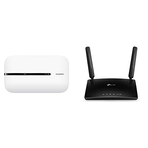 HUAWEI Mobile WiFi E5576 Mobiler WLAN-Router 4G LTE (CAT4), Weiß & TP-Link TL-MR6400 WLAN Cat4 + N300 Mbps 4G LTE Router (150 Mbit/s im Download, 300 Mbit/s 2,4GHz), schwarz, Version 5 von HUAWEI