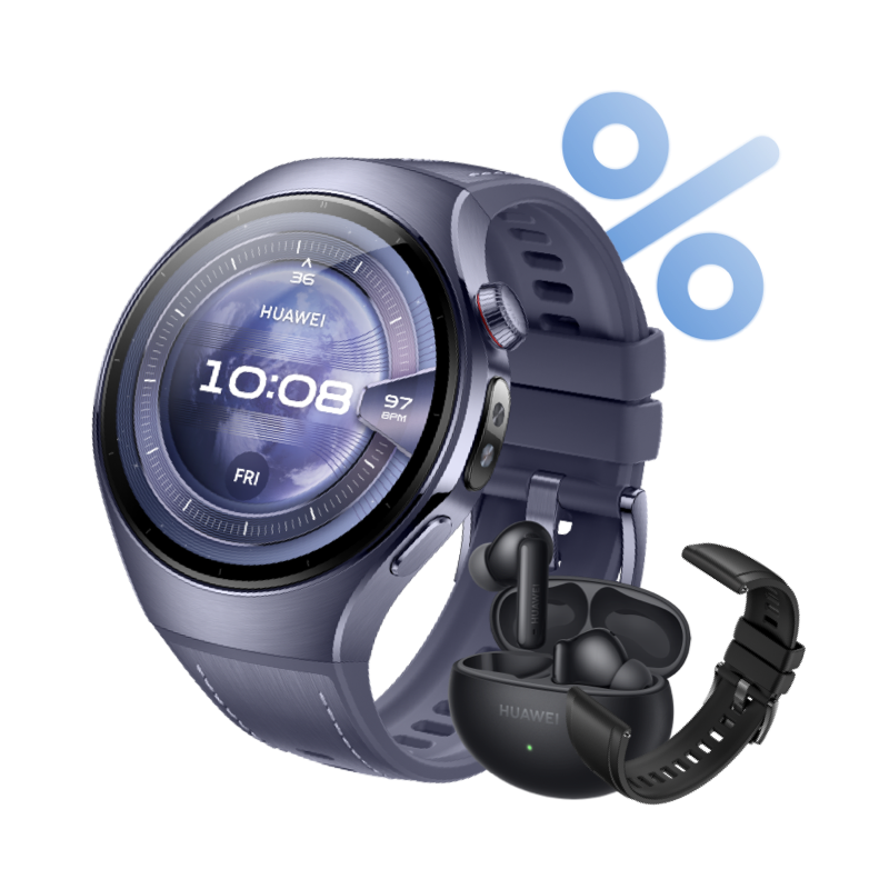 HUAWEI WATCH 5 46mm Gehäuse aus Luft- und Raumfahrt-klassifiziertem Titanium in grau-violett mit grau-violettem Kompositarmband von HUAWEI