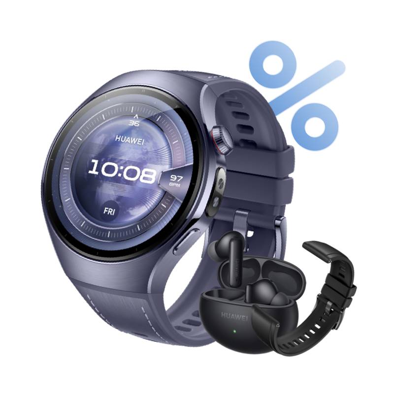 HUAWEI WATCH 5 46mm Gehäuse aus Luft- und Raumfahrt-klassifiziertem Titanium in grau-violett mit grau-violettem Kompositarmband von HUAWEI