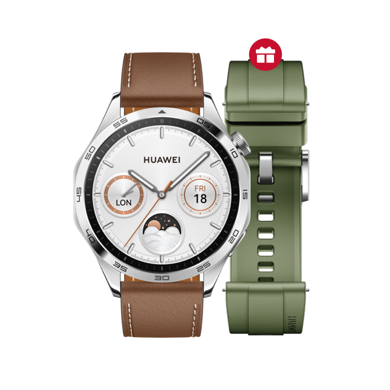 HUAWEI WATCH GT 4 46mm Edelstahlgehäuse mit braunem Lederarmband HUAWEI WATCH GT 4 46mm Edelstahlgehäuse mit braunem Lederarmband von HUAWEI