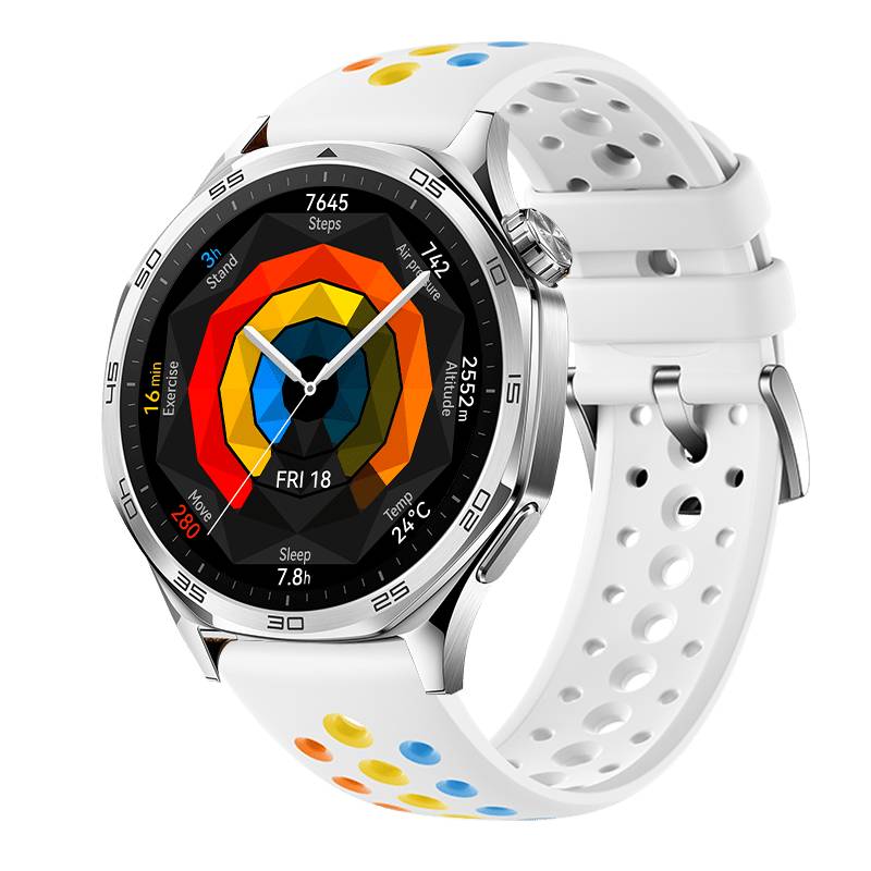 HUAWEI WATCH GT 5 Style Set 46mm Edelstahlgehäuse mit braunem Lederarmband+aktiv weißem Fluorelastomer Armband von HUAWEI