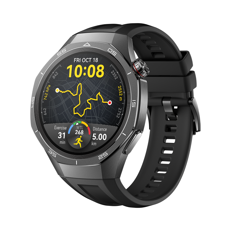 HUAWEI WATCH GT 5 Pro Style Set 46mm Titanbeschichtetes Edelstahlgehäuse mit grauem Lederarmband und schwarzem Fluorelastomer-Armband von HUAWEI