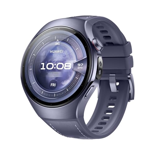 HUAWEI Watch 5 Smartwatch, X-TAP-Technologie, SpO2 an der Fingerspitze, Health Glance, EKG, HRV, eSIM, Zwei Akkumod, Bis zu 11 Tage Akkulaufzeit, Kompatibel mit Android™ & iOS, Saphirglas, 46mm, Lila von HUAWEI