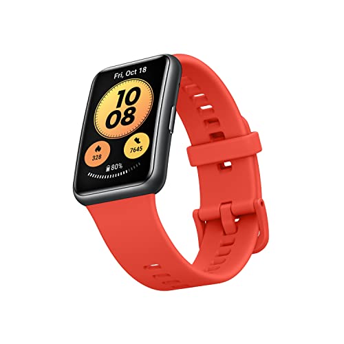 HUAWEI Watch FIT New Smartwatch, schwarz, Silikonarmband in Pomelo Red von HUAWEI