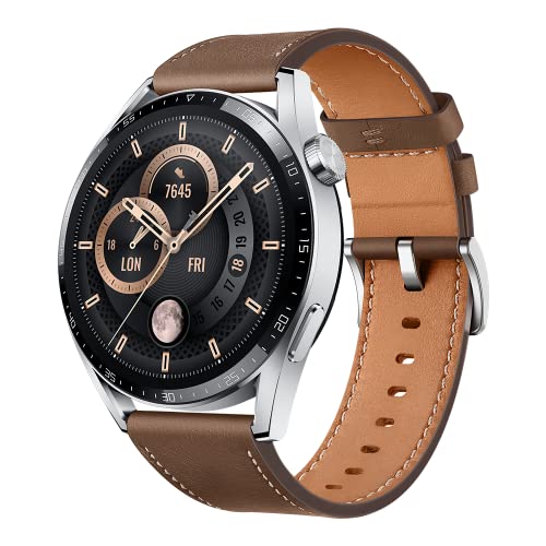 HUAWEI Watch GT 3 46mm Smartwatch, Lange Akkulaufzeit, ganztägige SpO2-Überwachung, KI-Lauftrainer, genaue Herzfrequenzüberwachung, 100+ Trainingsmodi, Deutsche Version, Brown Leather von HUAWEI