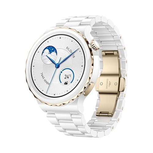 HUAWEI Watch GT 3 Pro 43mm Smartwatch, Keramikgehäuse, Saphirglas, Tauch Modus,Lange Akkulaufzeit, Herzfequenz- und SpO2 Überwachung,Menstruationszyklus Tracker, Deutsche Version, weißes Keramikband von HUAWEI