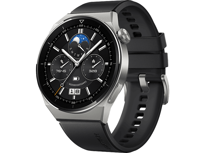 HUAWEI Watch GT 3 Pro 46 mm Smartwatch Titanium Fluoroelastomer, 140-210 mm, Titanium/Black von HUAWEI