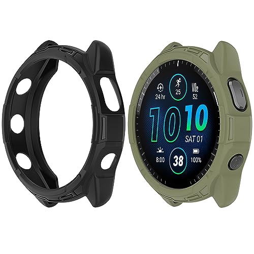 HUAYUWA 2er-Pack weiche TPU-Schutzhülle (schwarz + grün), kompatibel mit Garmin Forerunner965 Running Smartwatch Schutzhülle für Forerunner 965 Watch Shell Zubehör von HUAYUWA