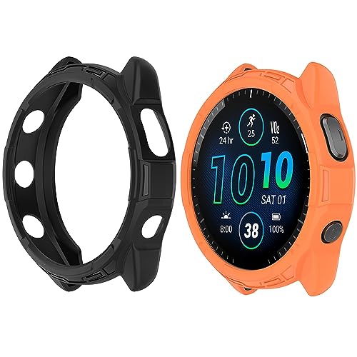 HUAYUWA 2er-Pack weiche TPU-Schutzhülle (schwarz + orange), kompatibel mit Garmin Forerunner965 Running Smartwatch Schutzhülle für Forerunner 965 Watch Shell Zubehör von HUAYUWA