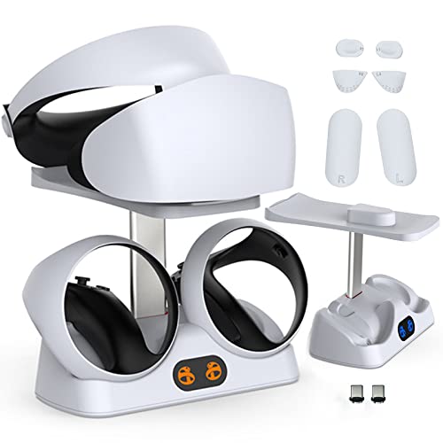 HUAYUWA PSVR2 Controller-Ladestation & rutschfeste Pads, moderner Stil, VR-Zubehör-Ladestation mit VR-Headset-Halter, LED-Anzeige, USB Typ C, 2 Controller, 15 A, 5 V, 75 W von HUAYUWA