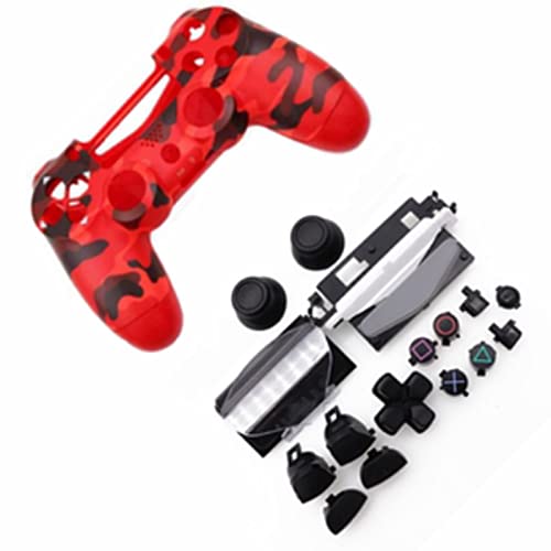 HUAYUWA Kunststoff Game Controller Gehäuse (Camouflage Red) mit Tasten Ersatzset passend für PlayStation 4 Slim 4.0 JDS-040 JDM-040 (V1 Version) von HUAYUWA