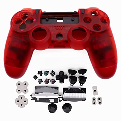 HUAYUWA Kunststoff Game Controller Gehäuse (Transparent Rot) mit Tasten Ersatzset passend für PlayStation 4 Pro 5.0 JDS-050 JDS-055 JDM-050 JDM-055 (V2 Version) von HUAYUWA