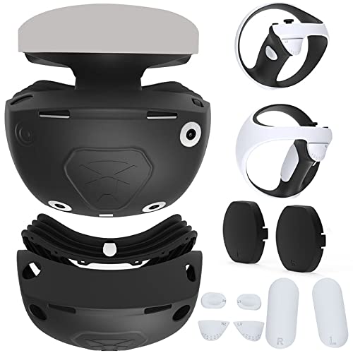 HUAYUWA VR Protceive Case kompatibel für PS VR2 Brillen Objektivabdeckung mit Headset Gehäuse Silikonhülle & Controller rutschfeste Silikonpads von HUAYUWA