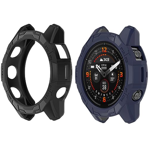 HUAYUWA Weiche TPU-Schutzhülle (schwarz + blau), kompatibel mit Garmin Epix Pro 42 mm/Fenix 7S PRO/Fenix 7S Smartwatch, 2 Stück von HUAYUWA