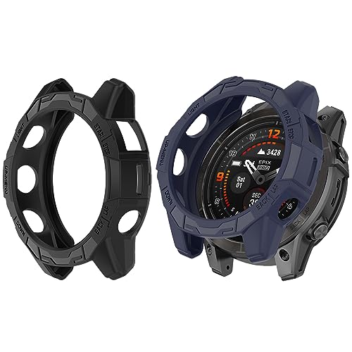 HUAYUWA Weiche TPU-Schutzhülle (schwarz + blau), kompatibel mit Garmin Epix Pro 47 mm/Fenix 7 PRO/Fenix 7 Smartwatch, 2 Stück von HUAYUWA