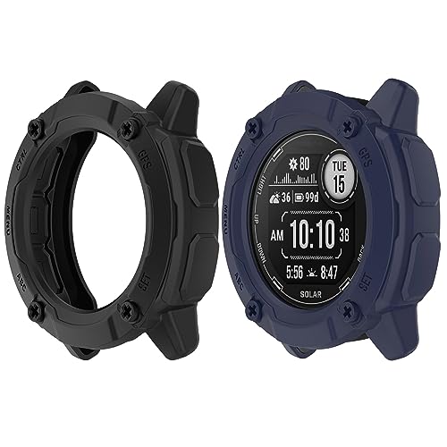 HUAYUWA Weiche TPU-Schutzhülle (schwarz + blau), kompatibel mit Garmin Instinct 2X Solar Smartwatch, Schutzhülle, 50 mm, für Instinct 2 x Solaruhren, Zubehör von HUAYUWA