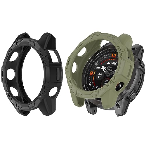 HUAYUWA Weiche TPU-Schutzhülle (schwarz + grün), kompatibel mit Garmin Epix Pro 47 mm/Fenix 7 PRO/Fenix 7 Smartwatch, 2 Stück von HUAYUWA