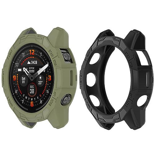 HUAYUWA Weiche TPU-Schutzhülle (schwarz + grün), kompatibel mit Garmin Epix Pro 51 mm/Fenix 7X PRO/Fenix 7X Smartwatch, 2 Stück von HUAYUWA
