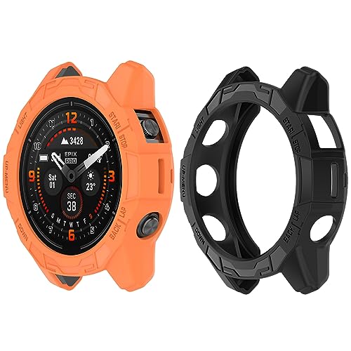 HUAYUWA Weiche TPU-Schutzhülle (schwarz + orange), kompatibel mit Garmin Epix Pro 51 mm / Fenix 7X Pro / Fenix 7X Smartwatch, Schutzhülle, 2 Stück von HUAYUWA