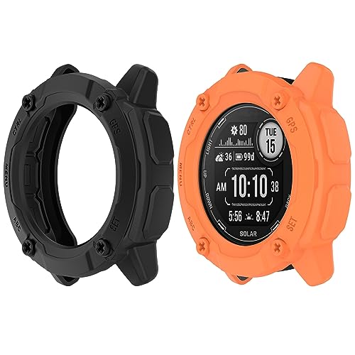 HUAYUWA Weiche TPU-Schutzhülle (schwarz + orange), kompatibel mit Garmin Instinct 2X Solar Smartwatch Schutzhülle, 50 mm für Instinct 2 x Solaruhren, 2 Stück von HUAYUWA