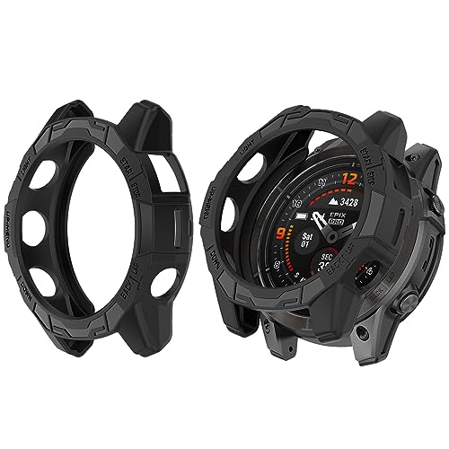 HUAYUWA Weiche TPU-Schutzhülle (schwarz + schwarz), kompatibel mit Garmin Epix Pro 47 mm, Fenix 7 Pro, Fenix 7 Smartwatch, Schutzhülle, 2 Stück von HUAYUWA