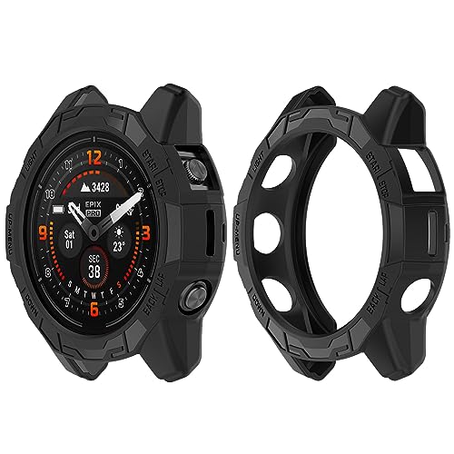 HUAYUWA Weiche TPU-Schutzhülle (schwarz + schwarz), kompatibel mit Garmin Epix Pro 51 mm / Fenix 7X Pro / Fenix 7X Smartwatch, Schutzhülle, 2 Stück von HUAYUWA