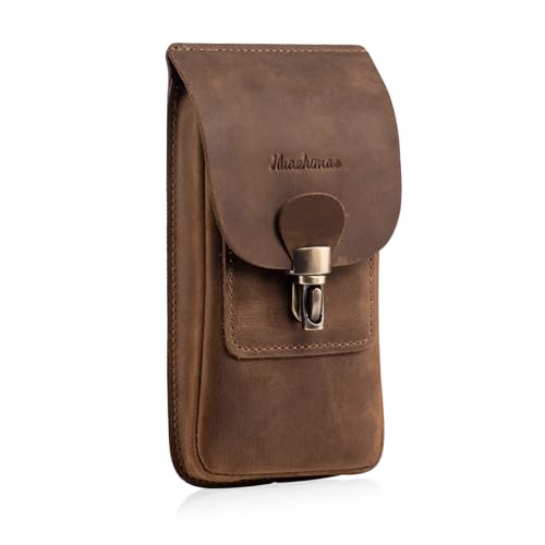 HUAZHIMAO Handy Gürteltasche Herren, Retro Echt Leder Handytaschegürtel Leder, Klein Gürtel Telefon Holster Güerteltasche, Handy Tasche Gürtelclip für iPhone16 15 Pro Max Samsung S24(Retro Braun) von HUAZHIMAO
