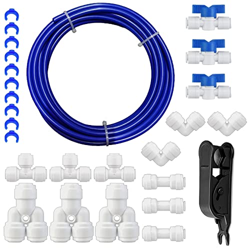 HUAZIZ 10 Meter Navy blau Universal Anschluss-Set,RO Water Filter Fitting,für 1/4 Zoll Schlauch, Kühlschrankschlauch,Wasserschlauch (Y + T + I + L Typ + Absperrventil) von HUAZIZ