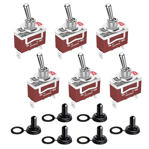 HUAZIZ 6 Stück Kippschalter 15A/250VAC, EIN/AUS Wippschalter, SPST 2-pin Rocker Toggle Switch mit Wasserdicht Schutzkappe, zum Auto KFZ LKW Boot von HUAZIZ