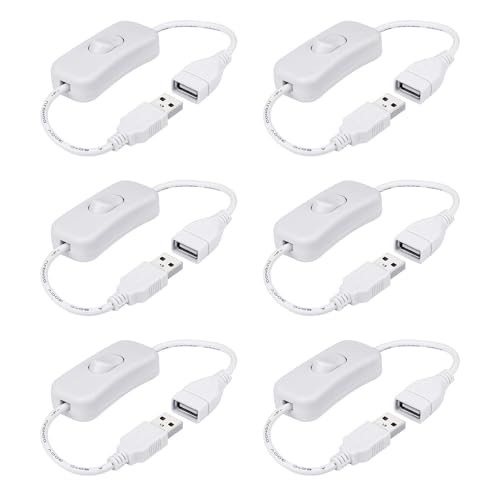 HUAZIZ Weiße USB Schalter kabel 0,3m, USB-Kabel mit Ein/Aus-Schalter, USB-Verlängerungs-Inline-Wipp schalter für Fahrrekorder, LED-Schreibtischlampe, USB-Lüfter, LED-Streifen(6 Stück) von HUAZIZ