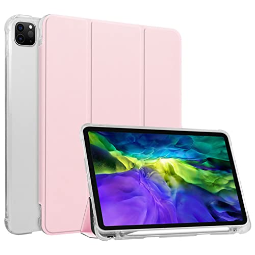 HUEZOE Hülle Kompatibel mit iPad Pro 11 Zoll, Modell 2021/2020/2018, Weiche TPU transparenter Rückseite Abdeckung Klappständer Schutzhülle mit Stifthalter, Auto Schlafen/Wachen, Rosa von HUEZOE