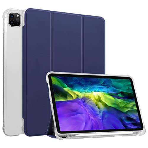 HUEZOE Hülle Kompatibel mit iPad Pro 11 Zoll 2021/2020/2018, Weiche TPU Transparente Rückseite, Cover Smart Case mit Magnetbefestigung, Trifold Ständer, Auto Sleep/Wake, Dunkelblau von HUEZOE