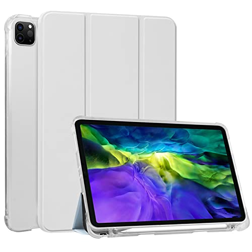 HUEZOE Hülle Kompatibel mit iPad Pro 11 Zoll 2021/2020/2018, Weiche TPU Transparente Rückseite, Cover Smart Case mit Magnetbefestigung, Trifold Ständer, Auto Sleep/Wake, Hellgrau von HUEZOE