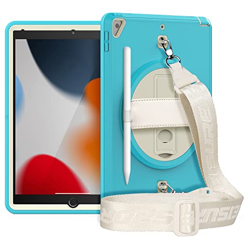 HUEZOE Hülle für iPad 9/8/7 Generation (10,2 Zoll Modell 2021/2020/2019), Stoßfeste Ganzkörper Schutzhülle mit Drehbarer Ständer/Stifthalter, Blau von HUEZOE