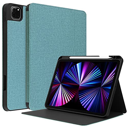 HUEZOE Hülle für iPad Pro 11 Zoll Modell 2021/2020/2018, Weiche TPU Back Cover Denim Textur Klappständer mit Stifthalter, Auto Schlaf/Aufwachen, Grün von HUEZOE