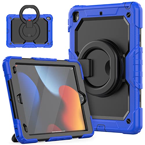 HUEZOE Hülle kompatibel mit iPad 10,2 Zoll Modell 2021/2020/2019 Ganzkörper-Stoßfeste Schutzhülle mit 360 Grad drehbarem Ständer für iPad 9/8/7, blau von HUEZOE