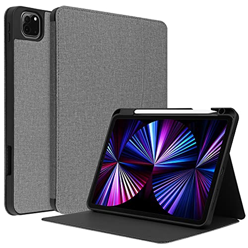 HUEZOE Schutzhülle für iPad Pro 11 Zoll (27,9 cm), Modell 2021/2020/2018, weiche TPU-Rückseite, Denim-Textur, kompatibel mit Smart-Cover, Schlaf / Stoff, Grau von HUEZOE
