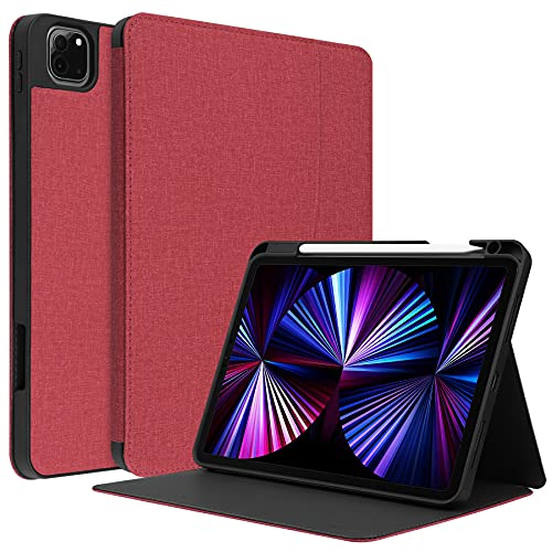 HUEZOE Schutzhülle für iPad Pro 27,9 cm (11 Zoll), Modell 2021/2020/2018, weiche TPU-Rückseite, Denim-Textur, kompatibel mit Smart-Cover, Schlaf/Stoff, Weinrot von HUEZOE