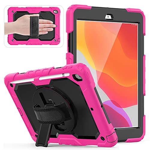 HUEZOE Schutzhülle kompatibel mit iPad 10,2 Zoll Modell 2021/2020/2019, stoßfeste Schutzhülle für den gesamten Körper für iPad 9/8/7 Generation, Rosa Rot von HUEZOE