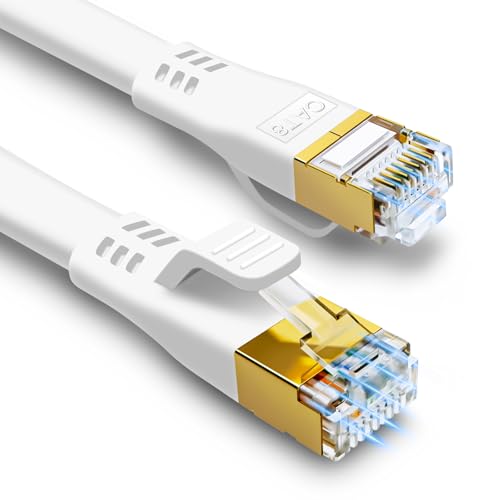 HUGIN Cat 8 Ethernet Kabel 1m 2-Stück,Hochgeschwindigkeits 40Gbps 2000MHz Netzwerkkabel Flach Gigabit LAN S/FTP RJ45 POE Patchkabel für Gaming PC PS5 PS4 Switch Router Modem TV(1m 2Stück/weiß) von HUGIN