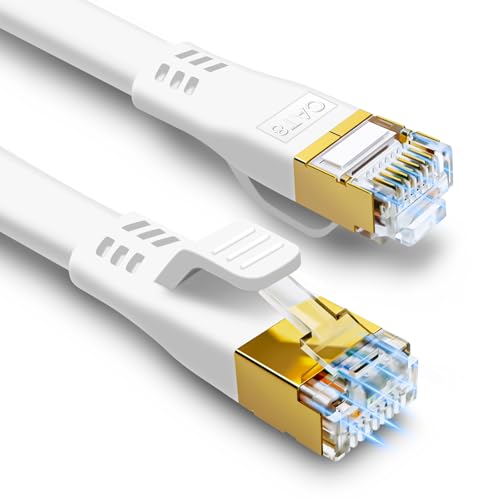 HUGIN Cat 8 Ethernet Kabel 2m 2-Stück,Hochgeschwindigkeits 40Gbps 2000MHz LAN Netzwerkkabel Flach Gigabit S/FTP RJ45 POE Internet Patchkabel für Gaming PC PS5 Switch Router Modem TV(2m 2Stück/weiß) von HUGIN