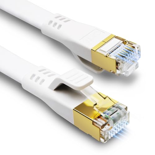 HUGIN Cat 8 LAN Kabel 15M,40Gbps 2000MHz Hochgeschwindigkeits Netzwerkkabel Flach, Gigabit S/FTP RJ45 POE Ethernet Kabel WLAN Patchkabel für Gming PC PS5 PS4 Switch Router Modem TV (15m/weiß) von HUGIN