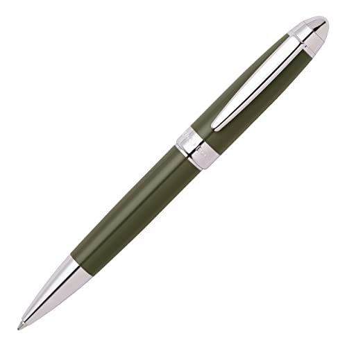Hugo Boss Kugelschreiber Icon Khaki/Chrome aus Messing hergestellt, Farbe: Grün, Abmessungen: 12 x 138 mm, HSN0014T von HUGO BOSS