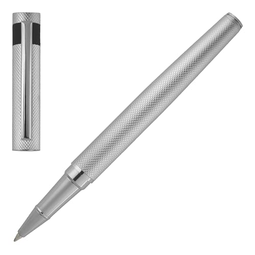 Hugo Boss Loop Diamond Tintenroller aus Messing in der Farbe Chrome, Länge: 14,6cm, Tintenfarbe: Schwarz, HSW3675B von HUGO BOSS