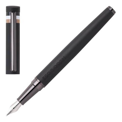 Hugo Boss Loop Iconic Füllfederhalter aus Messing in der Farbe Schwarz, Länge: 14,7cm, Federstärke: M, HSG3522A von HUGO BOSS