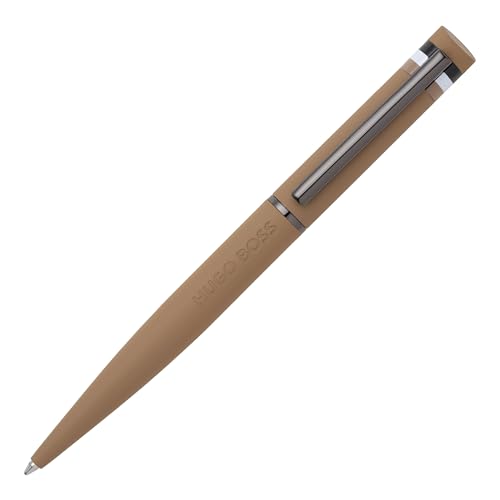 Hugo Boss Loop Iconic Kugelschreiber aus Messing und Gummi in der Farbe Camel, Länge: 14,6cm, Minenfarbe: Blau, HSG3524X von HUGO BOSS