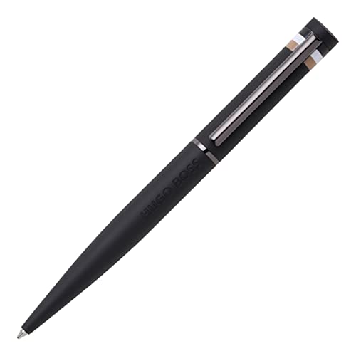 Hugo Boss Loop Iconic Kugelschreiber aus Messing und Gummi in der Farbe Schwarz, Länge: 14,6cm, Minenfarbe: Blau, HSG3524A von HUGO BOSS